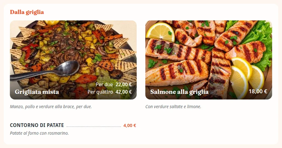Ogni piatto con tutto ciò che serve.